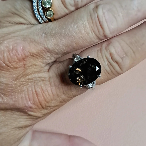 Colombianite and Natural White Zircon Ring in 925 Sterling Silver - Picture 1 of 8